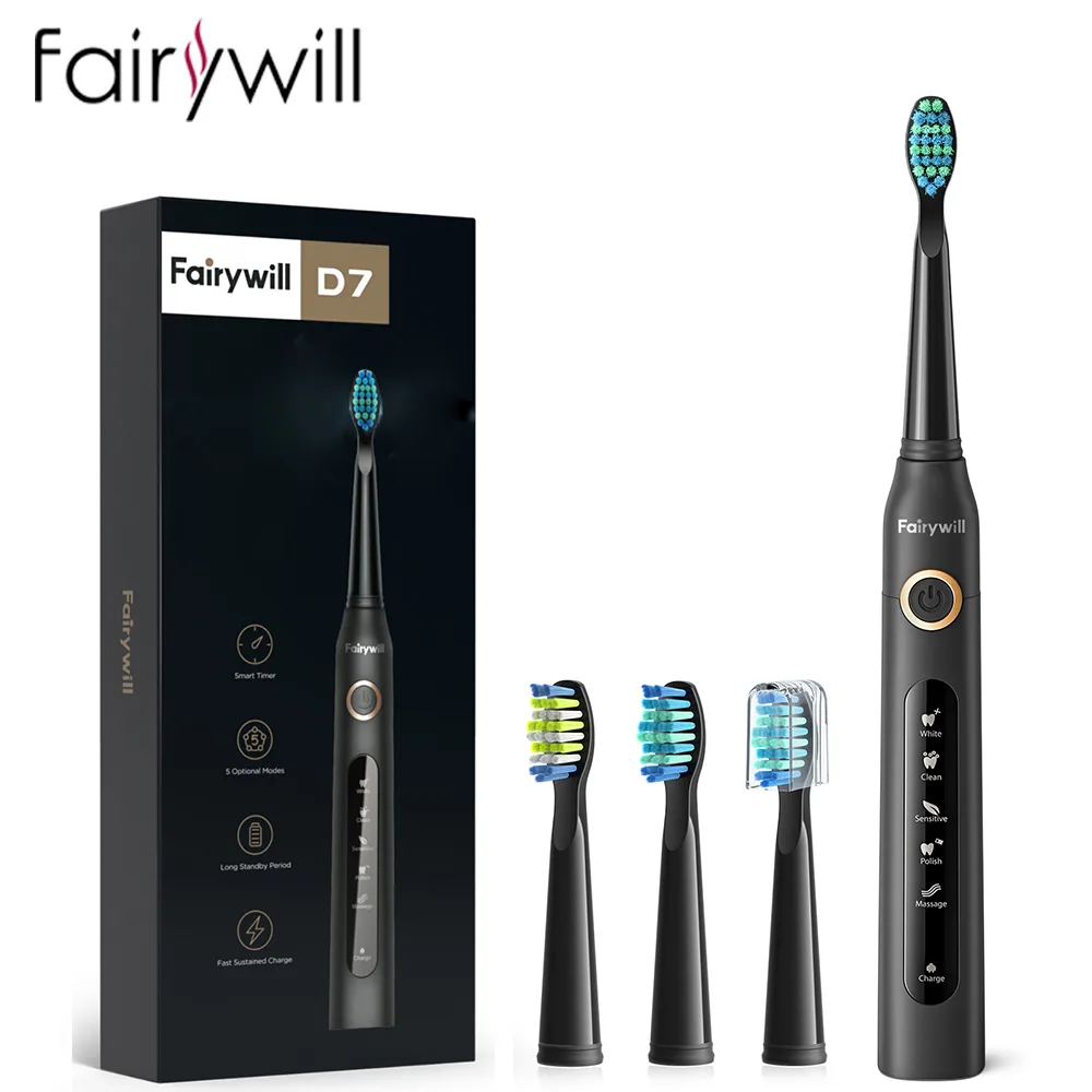 Fairywill Electric Sonic Toothbrush USB Charge FW-507 Rechargeable Waterproof Electronic Tooth Brushes Replace