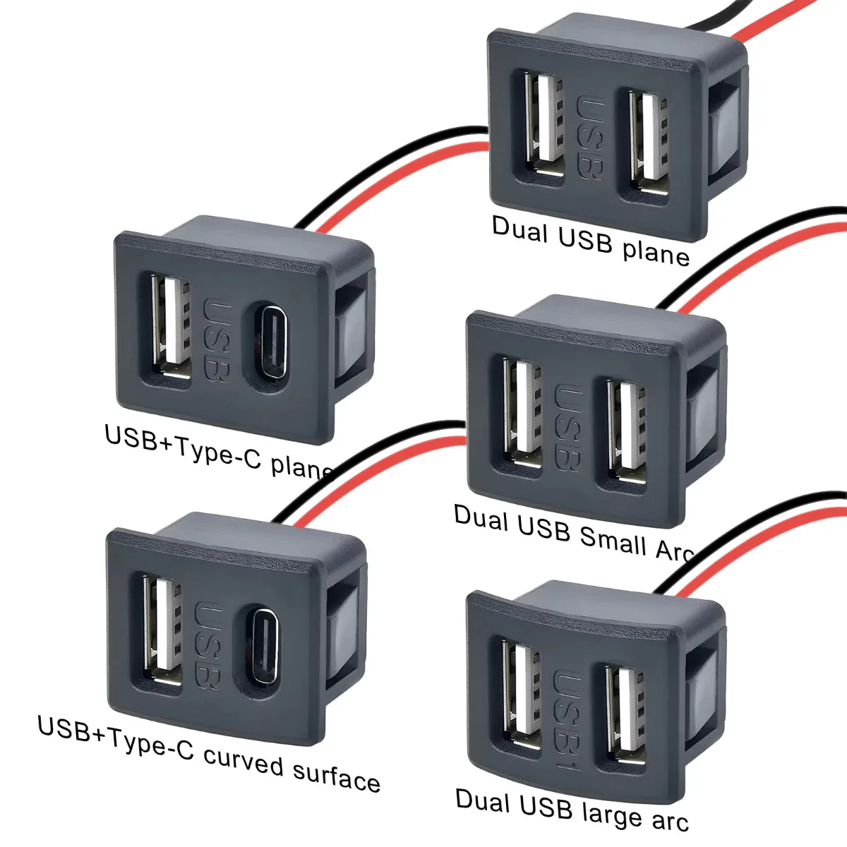 Double Layer USB Female Base Type-C Socket with Cable Connector Female USB Lamp Charging Power Socket for Elec