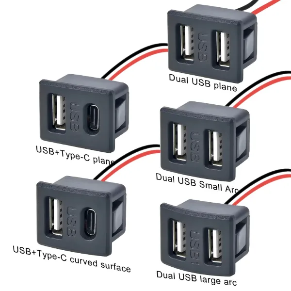 Double Layer USB Female Base Type-C Socket with Cable Connector Female USB Lamp Charging Power Socket for Elec