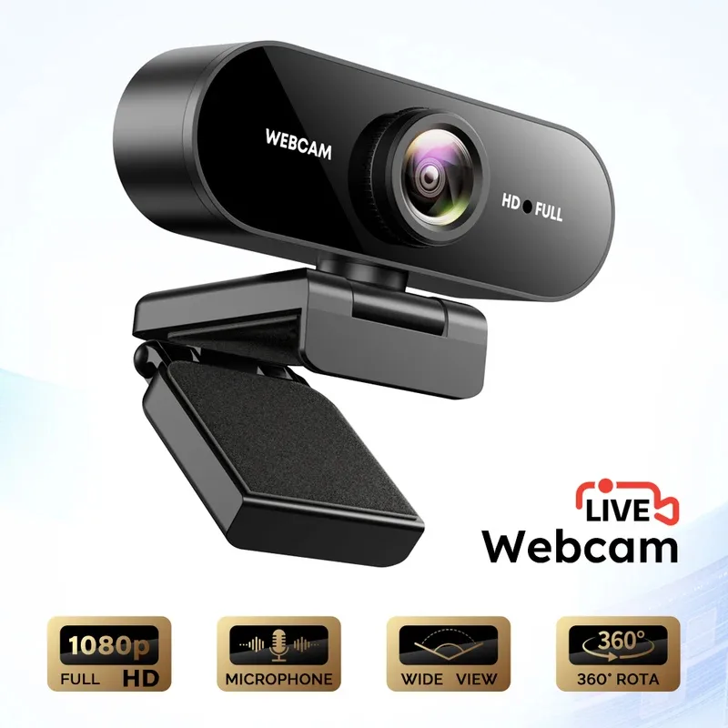1080P FHD Webcam with Microphone, USB Computer Camera for Laptop Desktop, Wide Angle for Online Class & Video