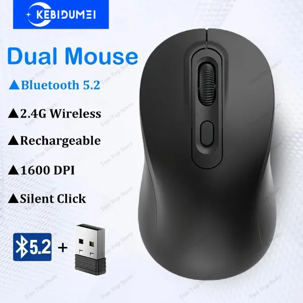 Bluetooth 5.2 Mouse 2.4G Wireless Mouse Rechargeable Dual Mode Gaming Mouse Silent Mouse 1600 DPI Mice For PC 