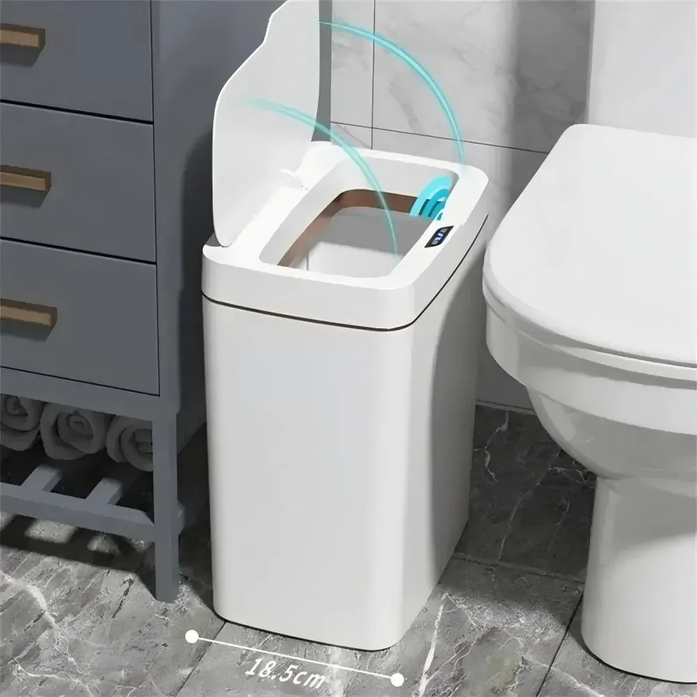 White Touchless 15L Smart Sensor Trash Can – Electronic Bathroom Garbage Bin with Automatic Bagging, Smart Hom