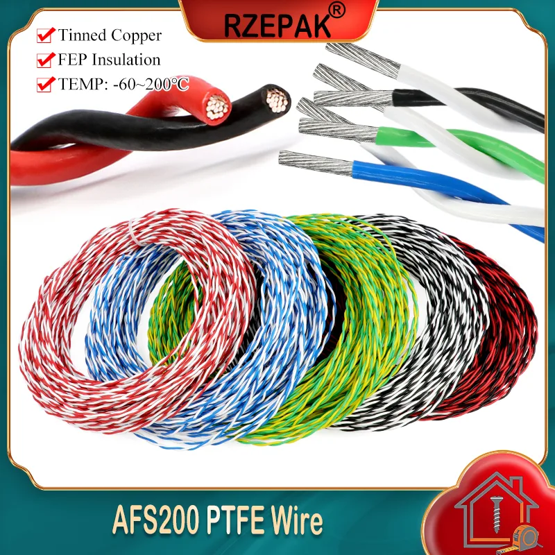 2~50m AFS200 PTFE Wire 26/24/22/20/18/17/15/13AWG 600V Twised Pair FEP Insulated Tinned Copper High Temperatur