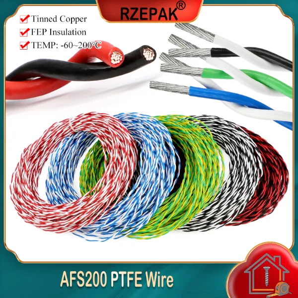 2~50m AFS200 PTFE Wire 26/24/22/20/18/17/15/13AWG 600V Twised Pair FEP Insulated Tinned Copper High Temperatur