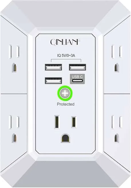 Wall Charger, Surge Protector, QINLIANF 5 Outlet Extender with 4 USB Ports ClimatePartner Verified