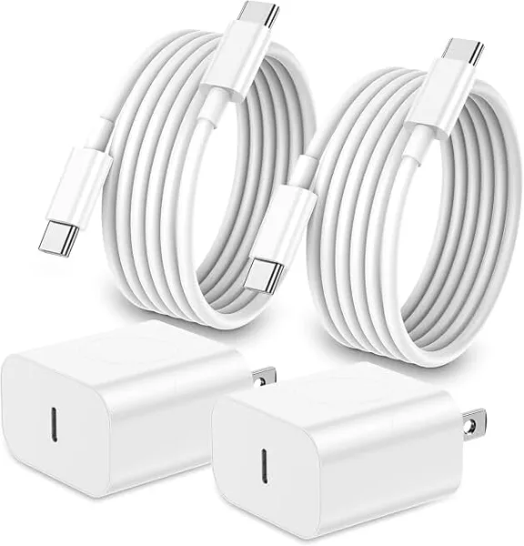 iPhone 17 16 15 Charger Fast Charging,2Pack 20W Apple iPad USB C Wall Charger Block with 6FT USB C to C Cable 